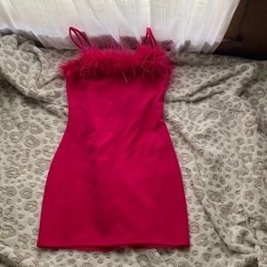 Cute pink fur mini dress